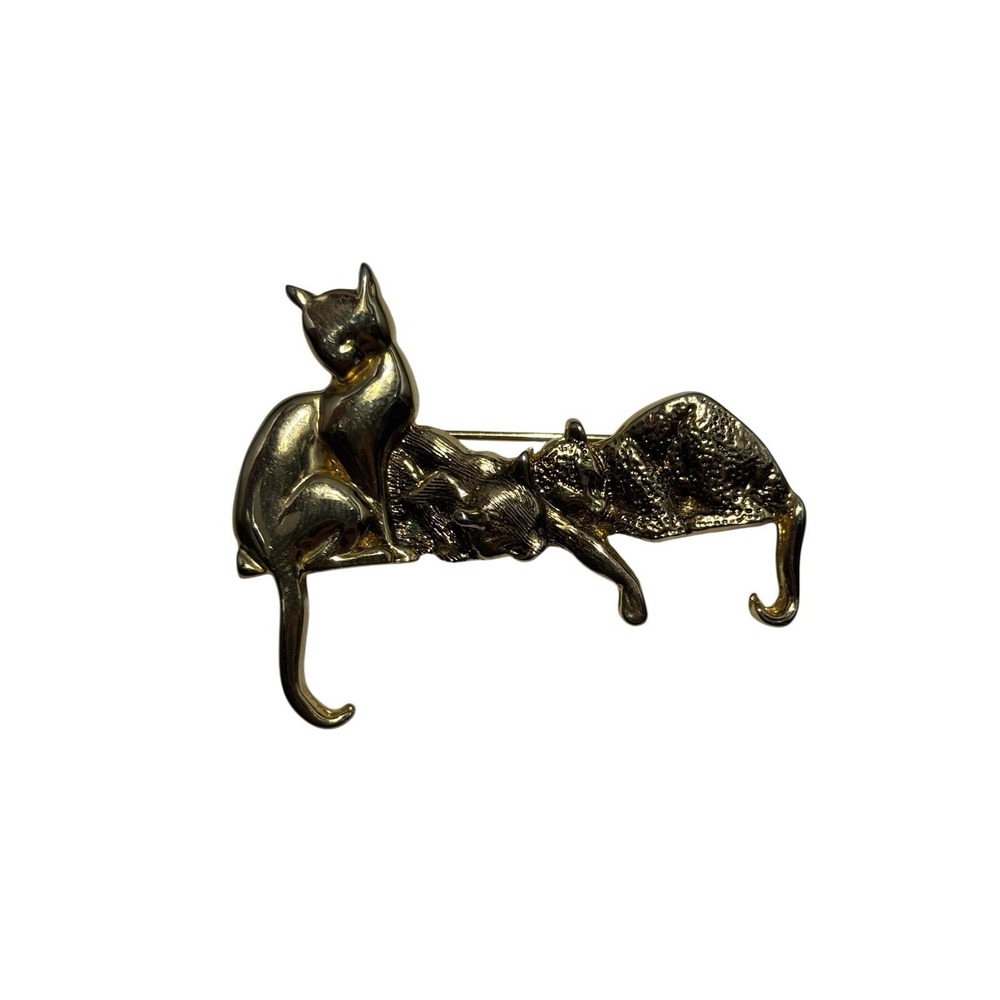 Vintage Boyd MFA Boston Gold Tone Sleepy Kitty Cat Kitten Trio Brooch Pin